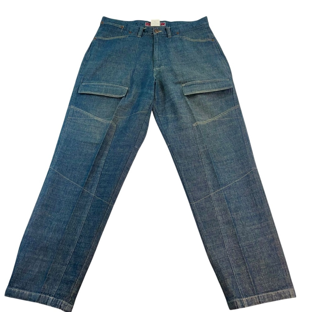 VTG Parasuco Cargo Jeans Erg Fit Mens 36X34 Baggy Double Knee Y2k Wide Leg‎ Blue